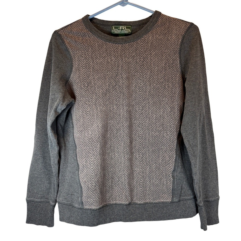 Lauren Ralph Lauren Active Size M Gray Herringbone Sweater Knit Pullover Unisex